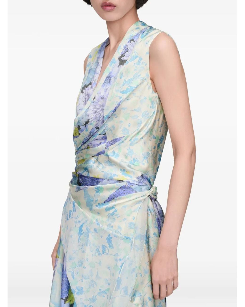 Robe Mi-Longue Drapée À Fleurs Maison Margiela en coloris Blue