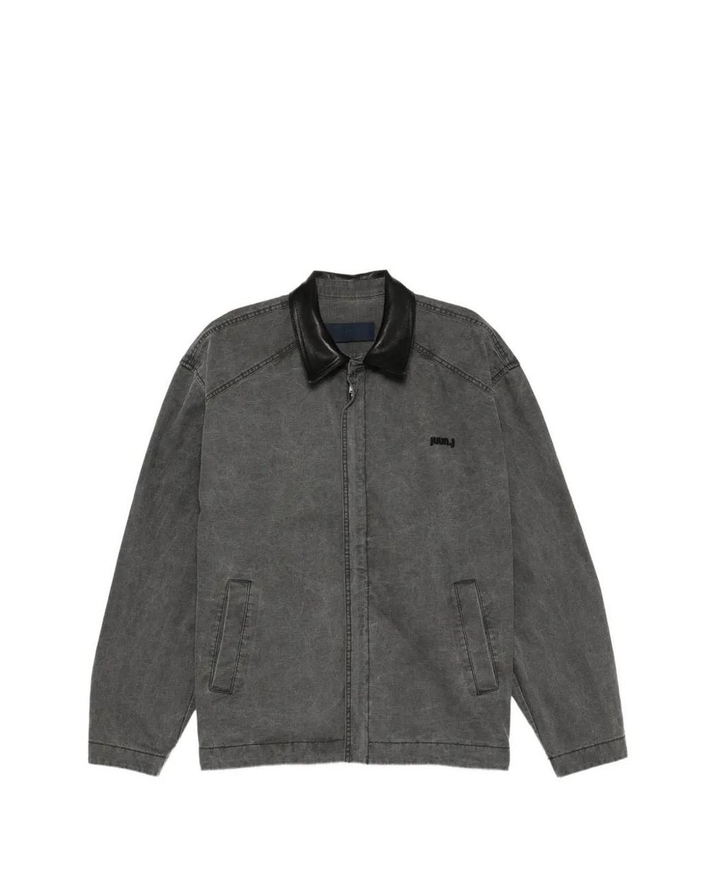 Juun.J Black Leather-Collar Zip-Up Shirt Jacket for men
