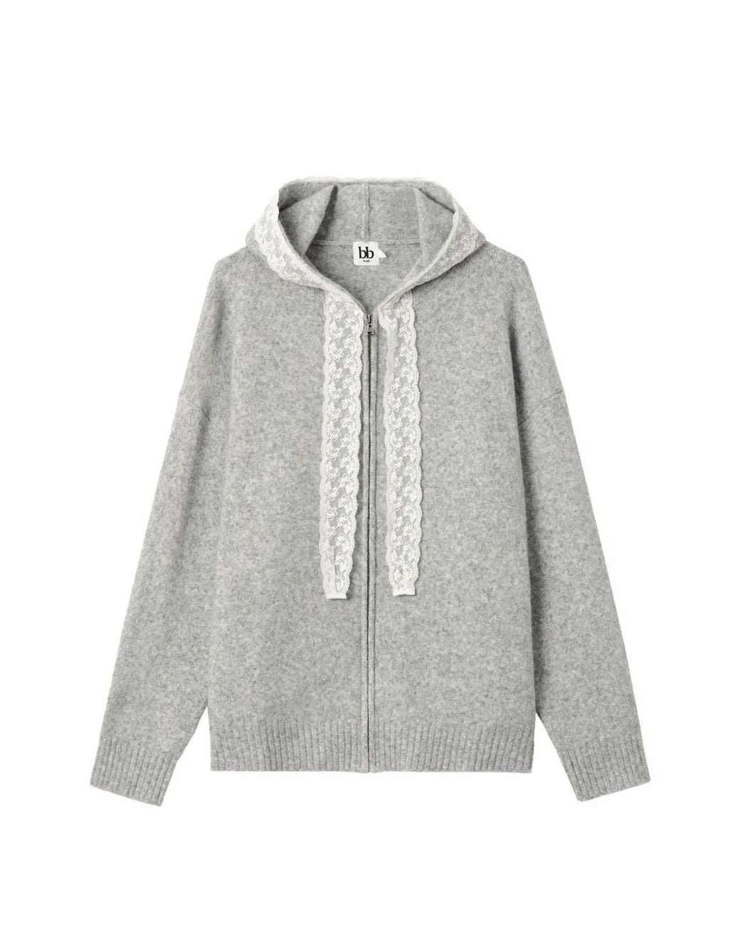 B+ AB Gray Lace-Trim Zip-Up Hoodie