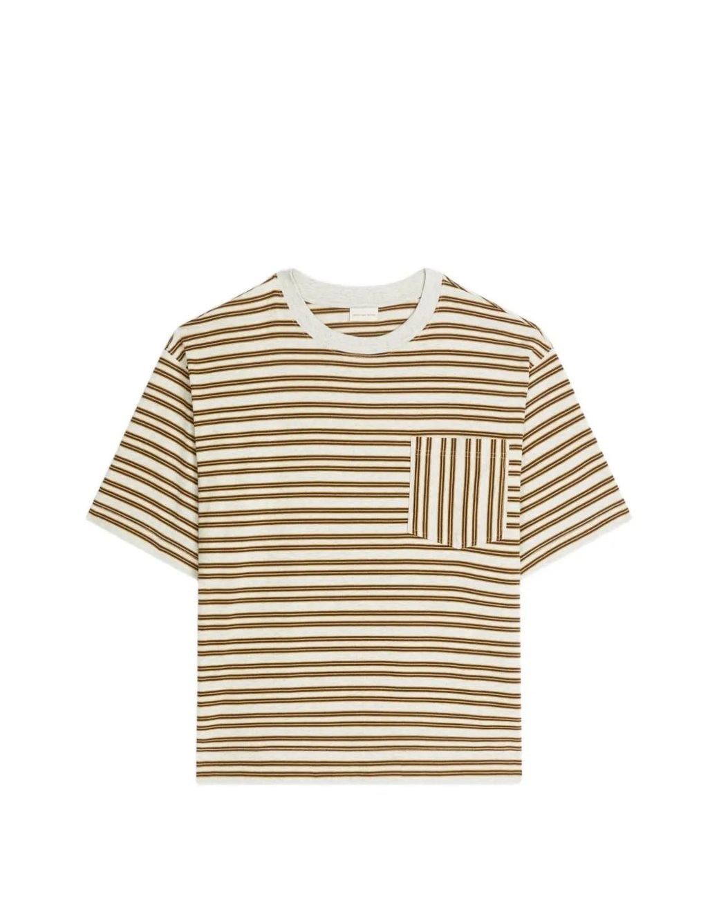 Dries Van Noten Natural Striped Cotton T-Shirt for men