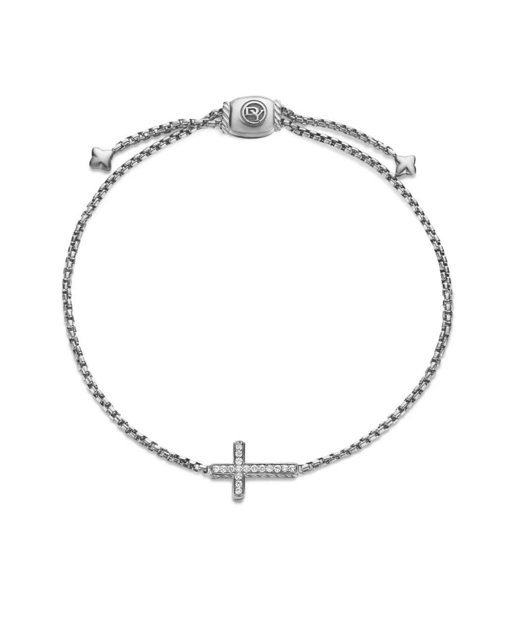 David Yurman White Sterling Petite Pavé Cross Chain Bracelet (1.7Mm)