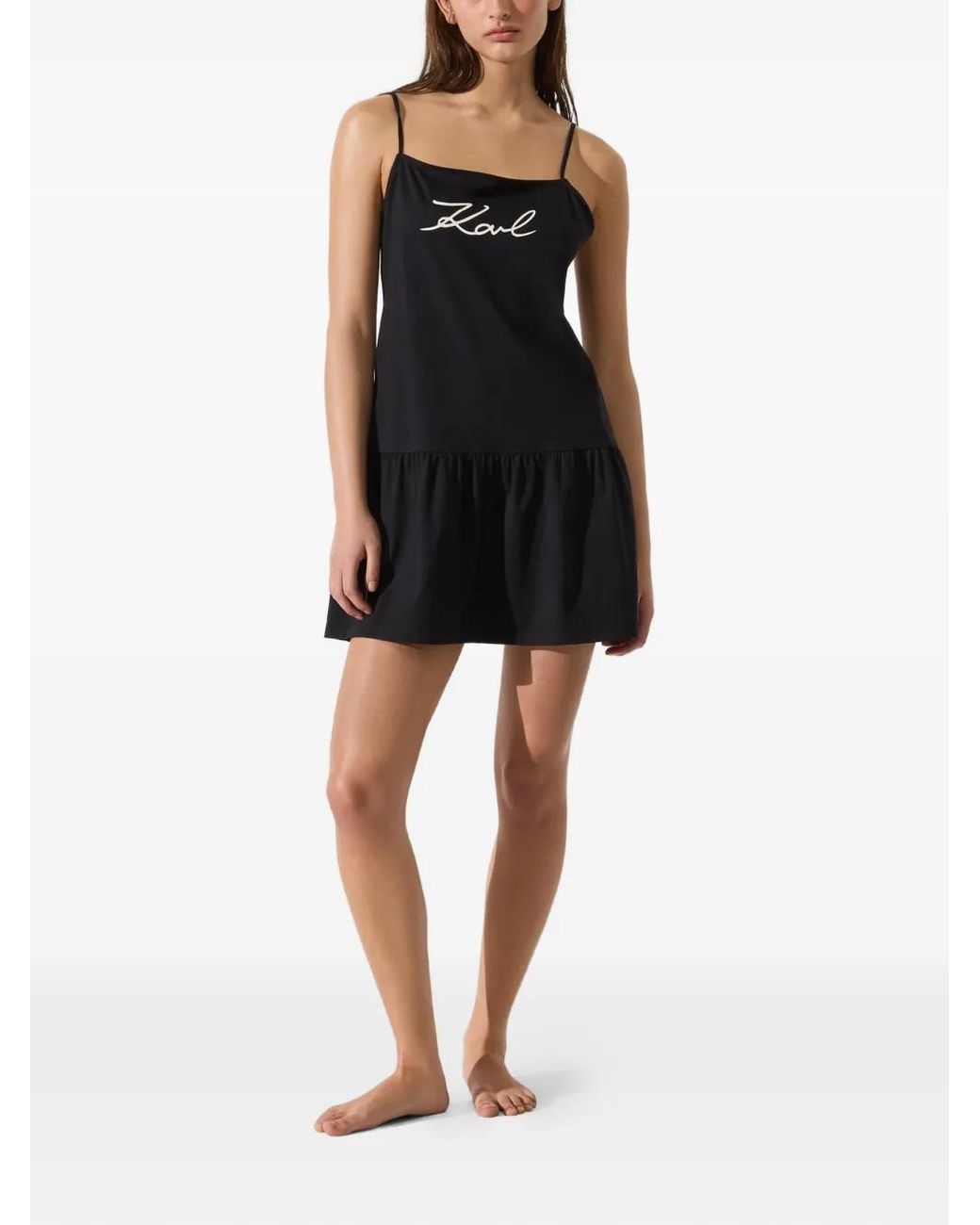 Karl Lagerfeld Black Signature Jersey Mini Beach Dress