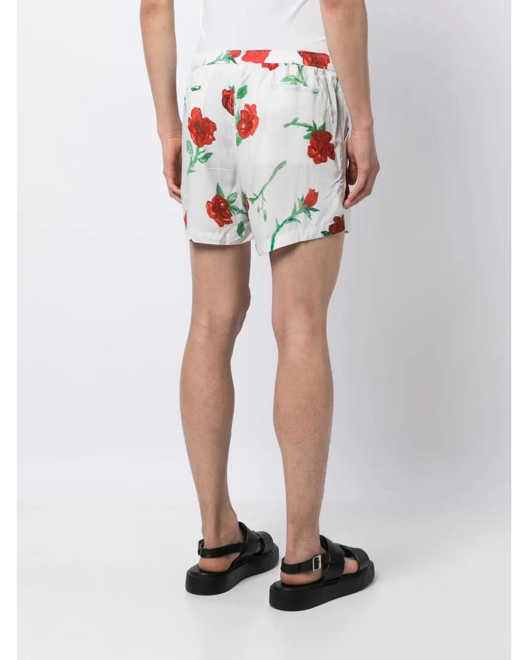 Endless Joy White Elasticated-Waistband Rose-Print Shorts for men