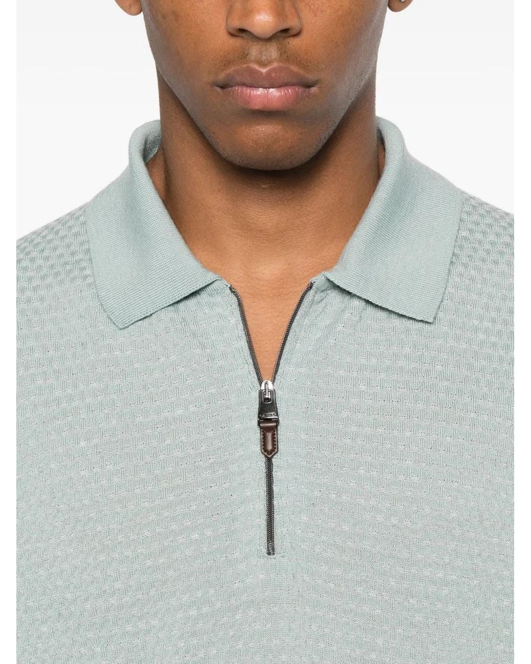 Canali Gray Zip-Neck Polo Shirt for men