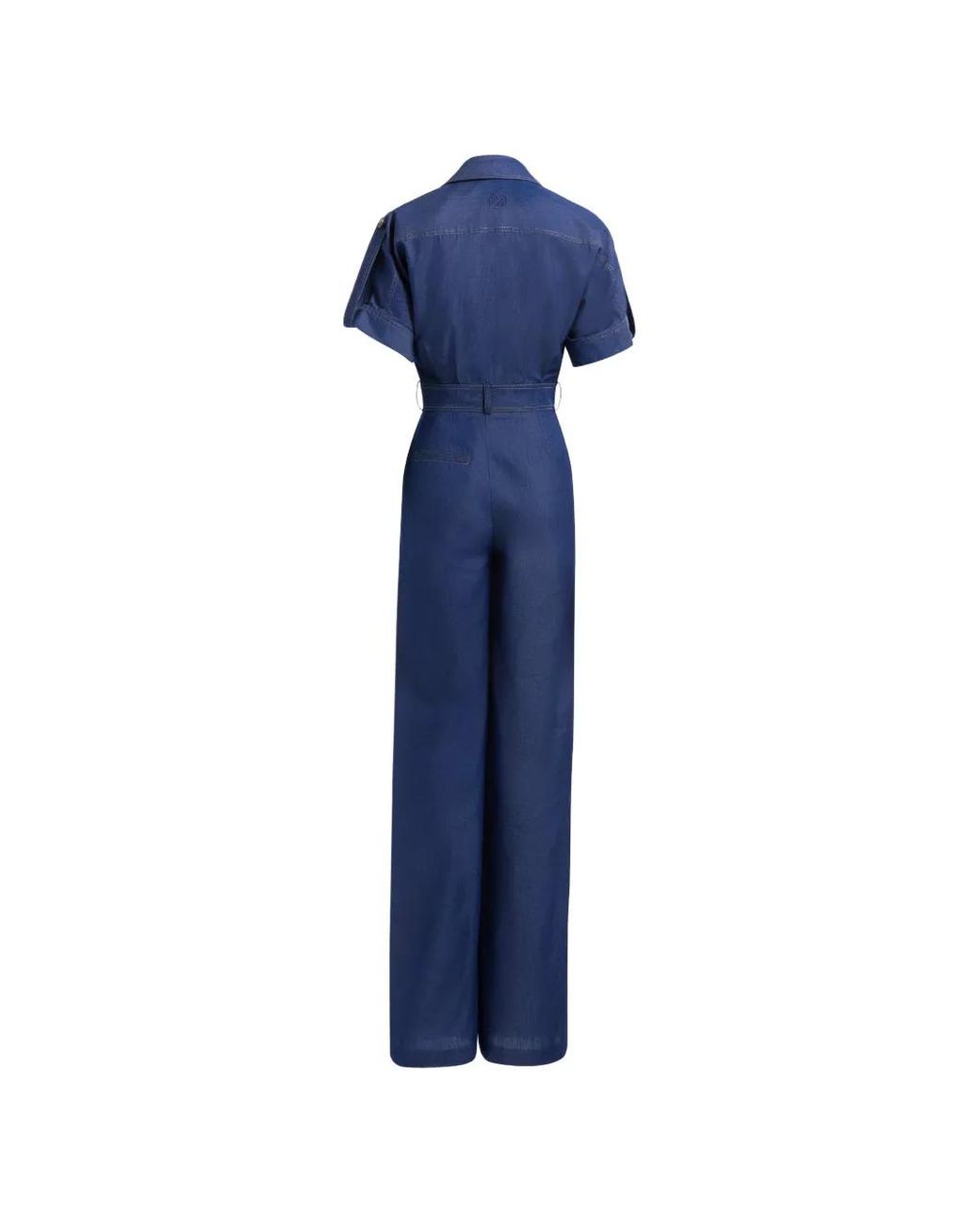 Elie Saab Blue Short-Sleeve Denim Jumpsuit