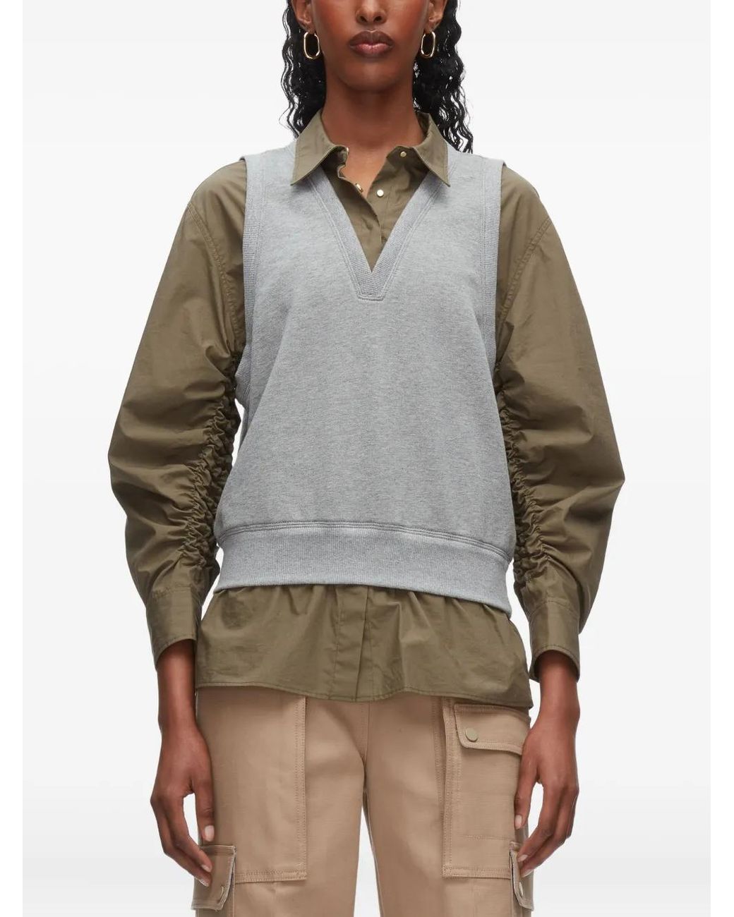 3.1 Phillip Lim Gray V-Neck Sleeveless Layered Vest
