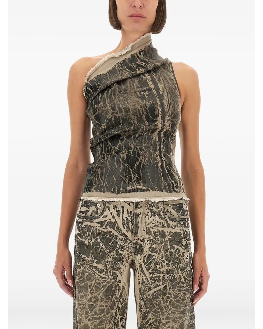 Rick Owens Green Athena One-Shoulder Top