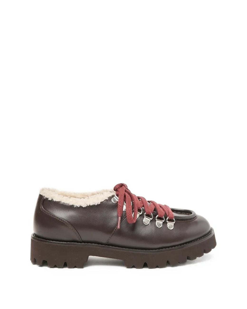 Peserico Brown Shearling-Trim Lug-Sole Lace-Up Shoes