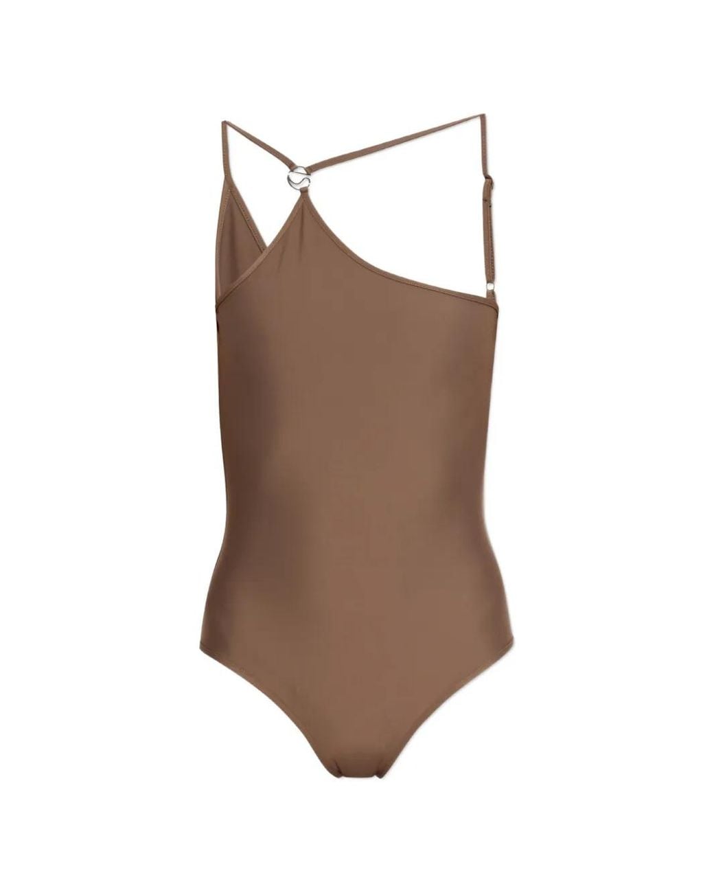 Coperni Brown One-Shoulder Logo-Ring Swimsuit