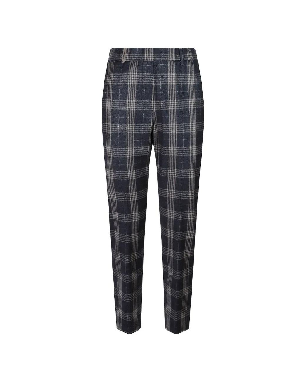 Peserico Blue Check-Pattern Tapered Trousers