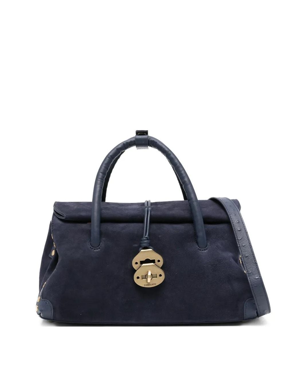 Zanellato Blue Dotta Top Handle Lock Tote Bag