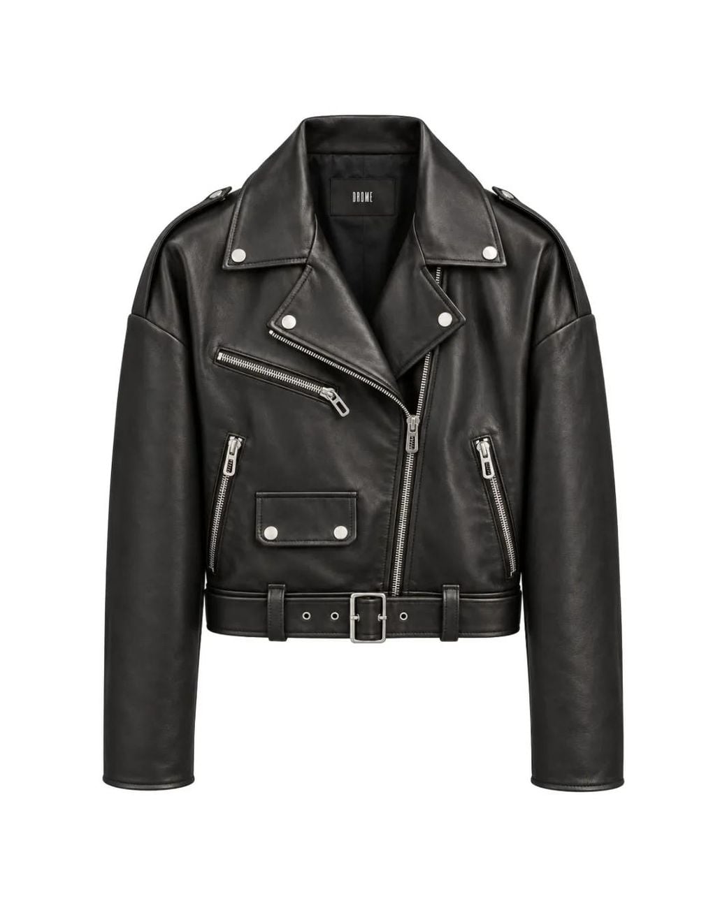 DROMe Black Belted Leather Biker Jacket