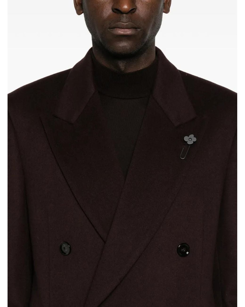 Lardini Red Double-Breasted Peak-Lapel Coat for men