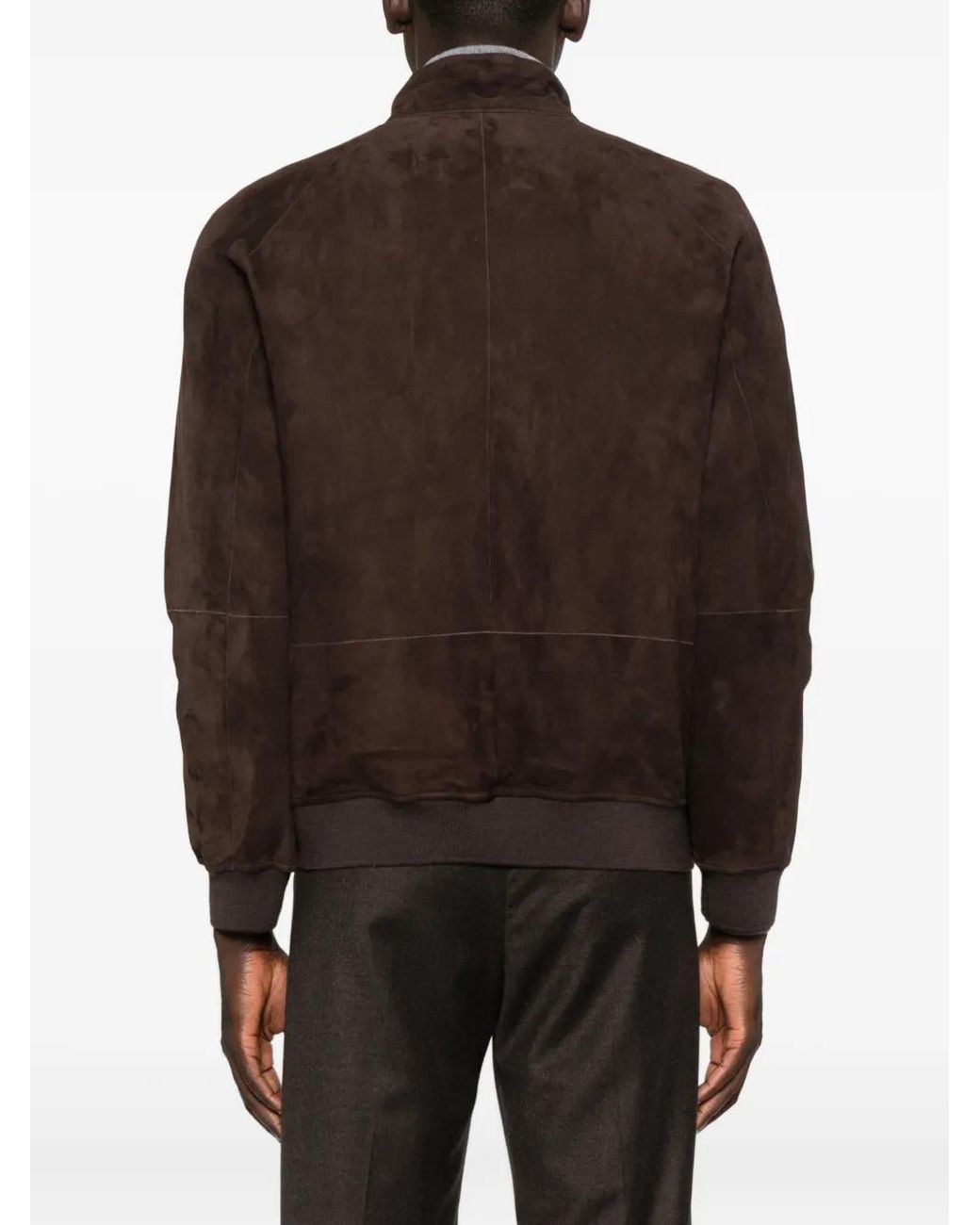 Corneliani Brown Zip-Front Suede Leather Jacket for men