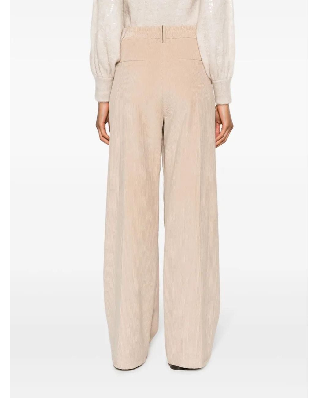 Brunello Cucinelli Natural Corduroy Wide-Leg Trousers