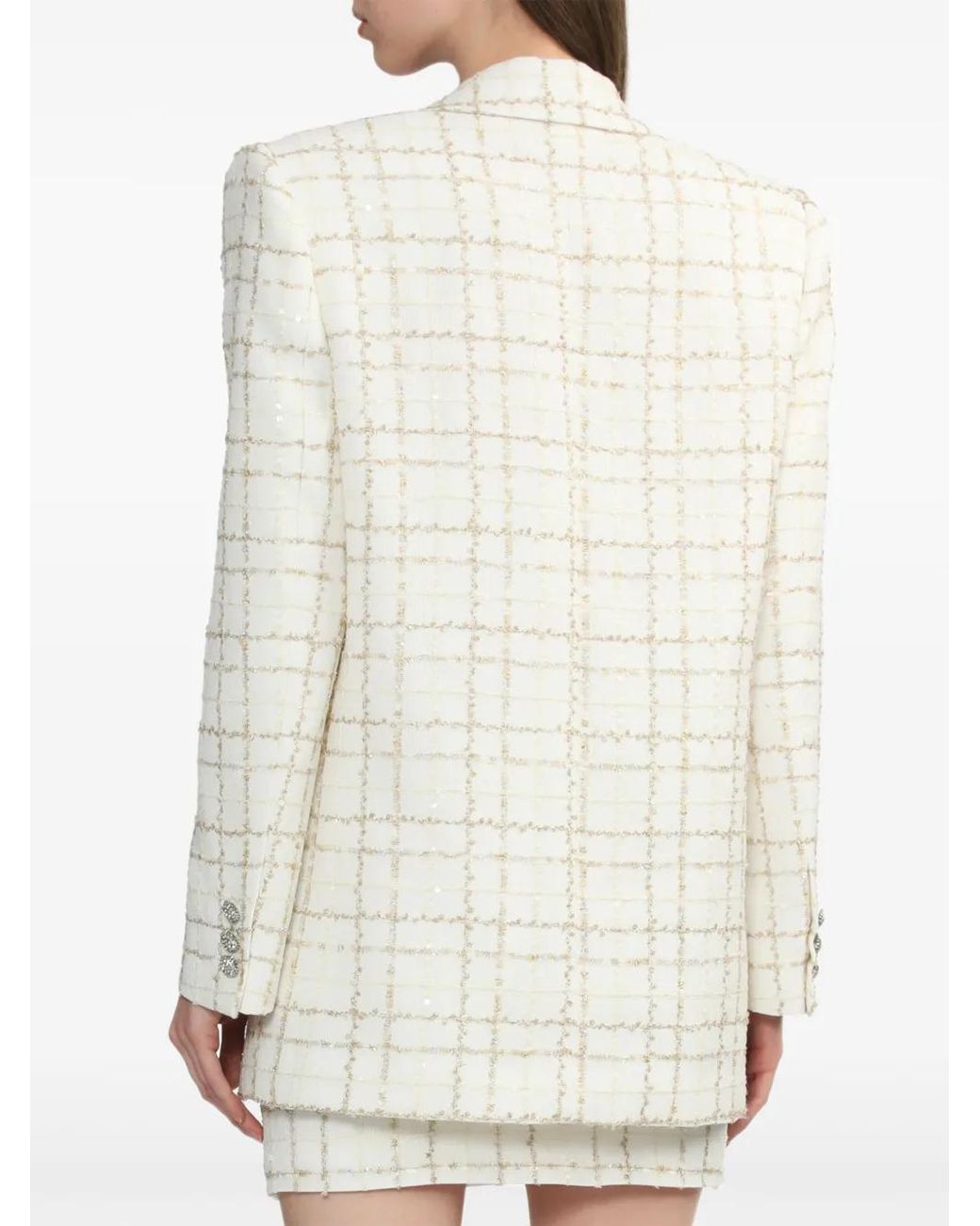 Alessandra Rich White Double-Breasted Tweed Blazer