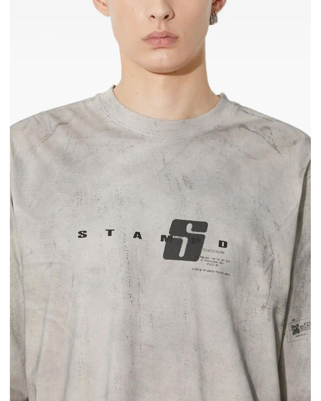 Stampd Gray Long-Sleeve Graphic-Print T-Shirt for men