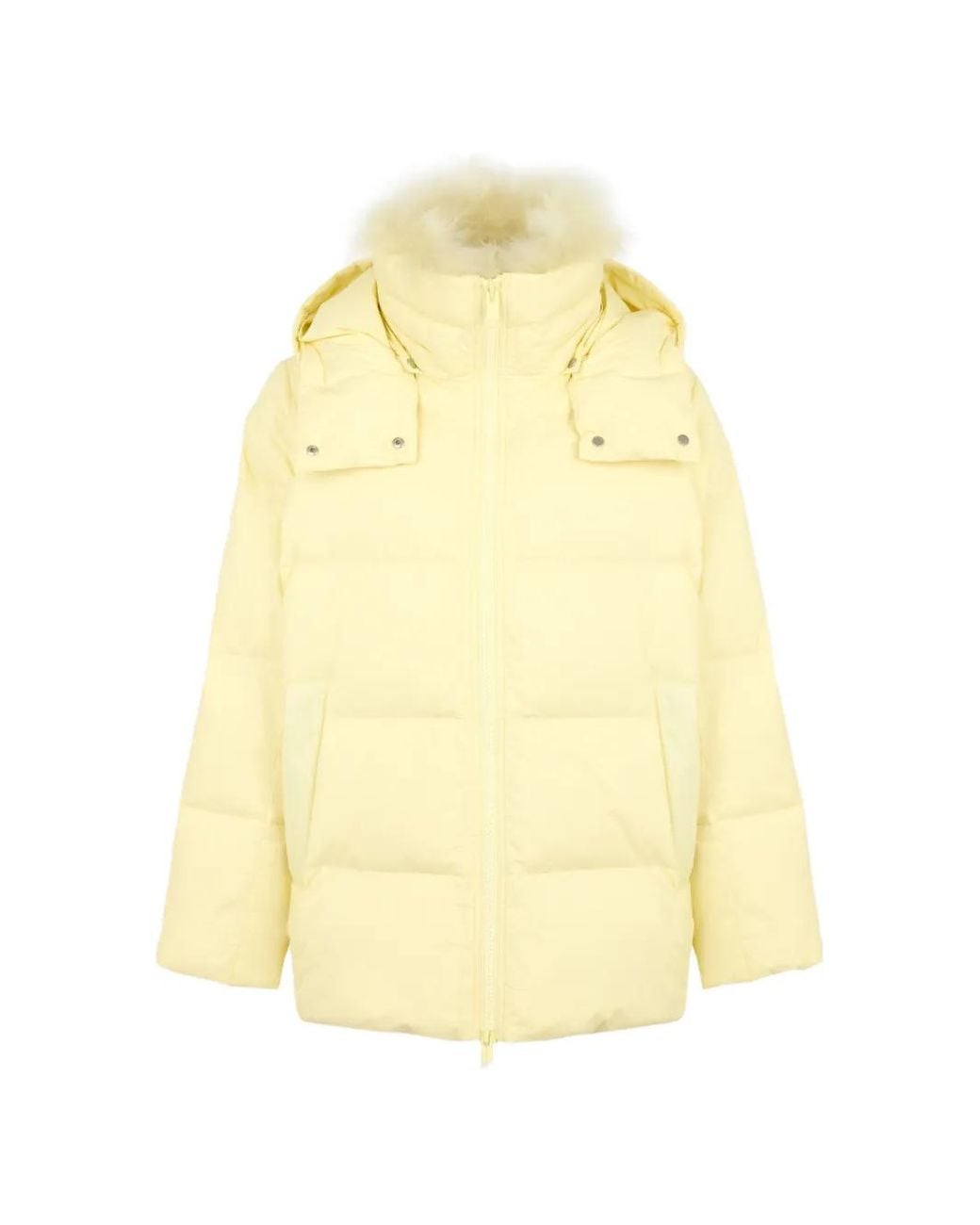 Yves Salomon Yellow A-Line Shearling-Trim Coat
