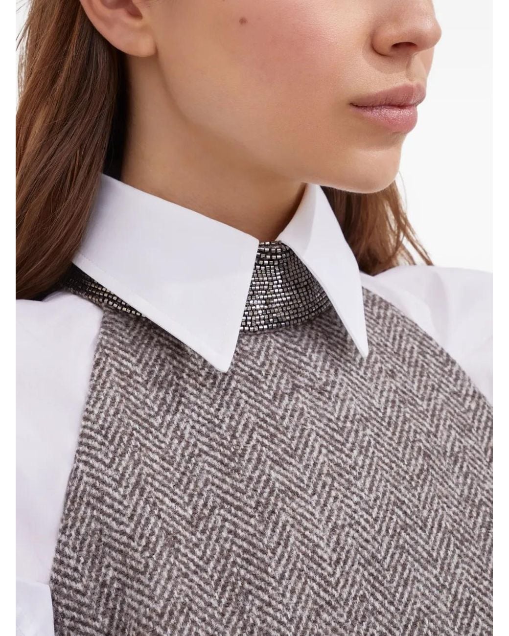 Brunello Cucinelli Gray Wool-Blend Tweed Mini Dress