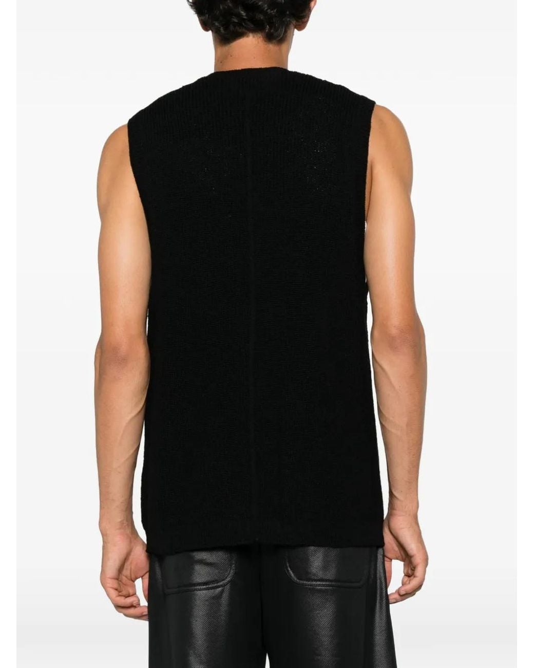 Yohji Yamamoto Black Ribbed-Knit Zip-Up Gilet for men