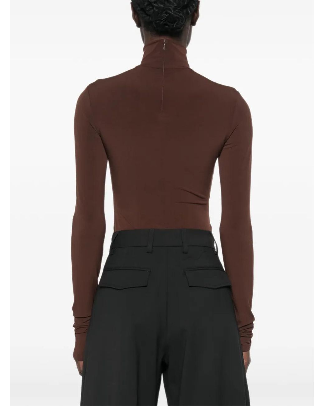 ANDAMANE Brown Ziggy High-Neck Long-Sleeve Bodysuit