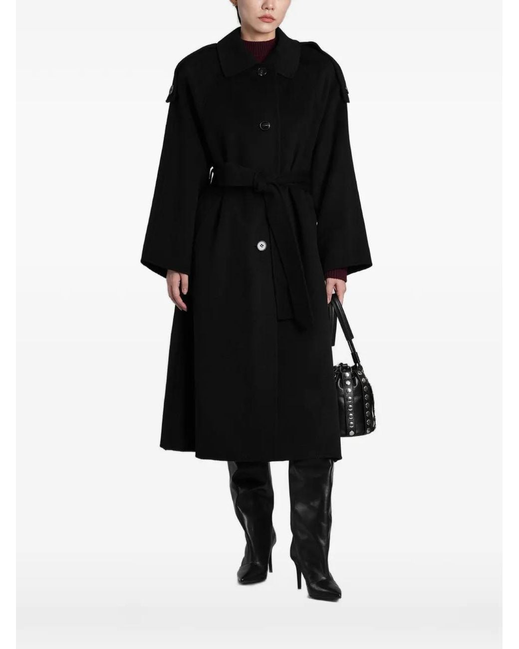 IRO Black Aqualung Belted Button-Up Coat