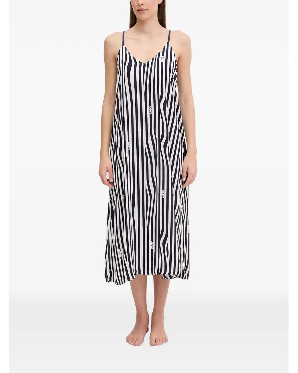 DKNY White Striped Logo-Print Nightdress