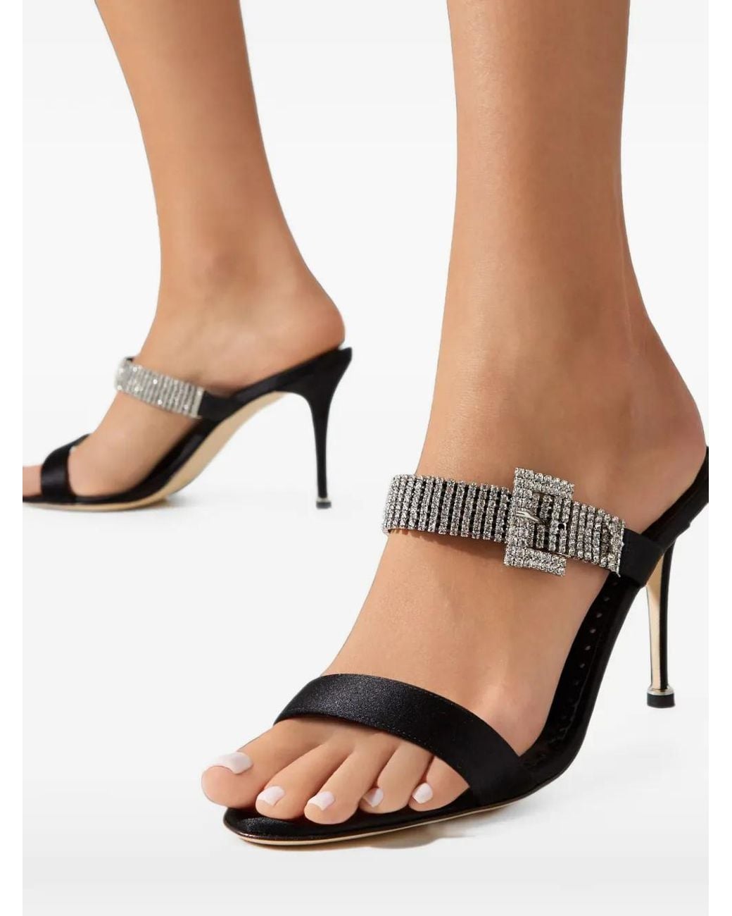 Manolo Blahnik Black Fibolta Crystal-Buckle Sandals
