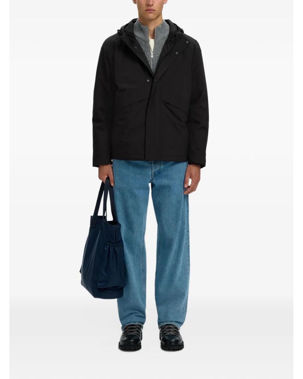 SELECTED Black Urban Tech Padded Jacket for men