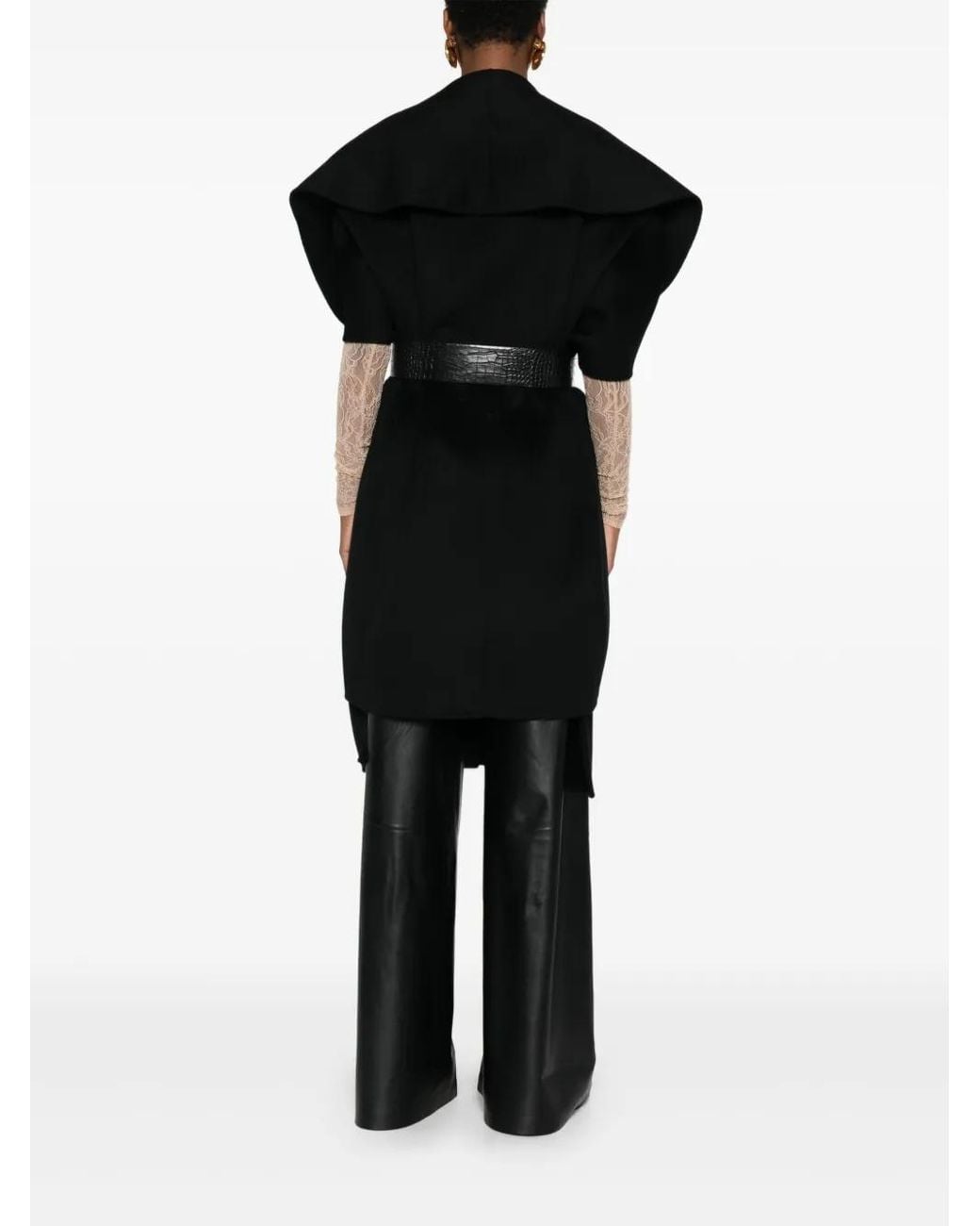 Elisabetta Franchi Black Belted Wool Cape