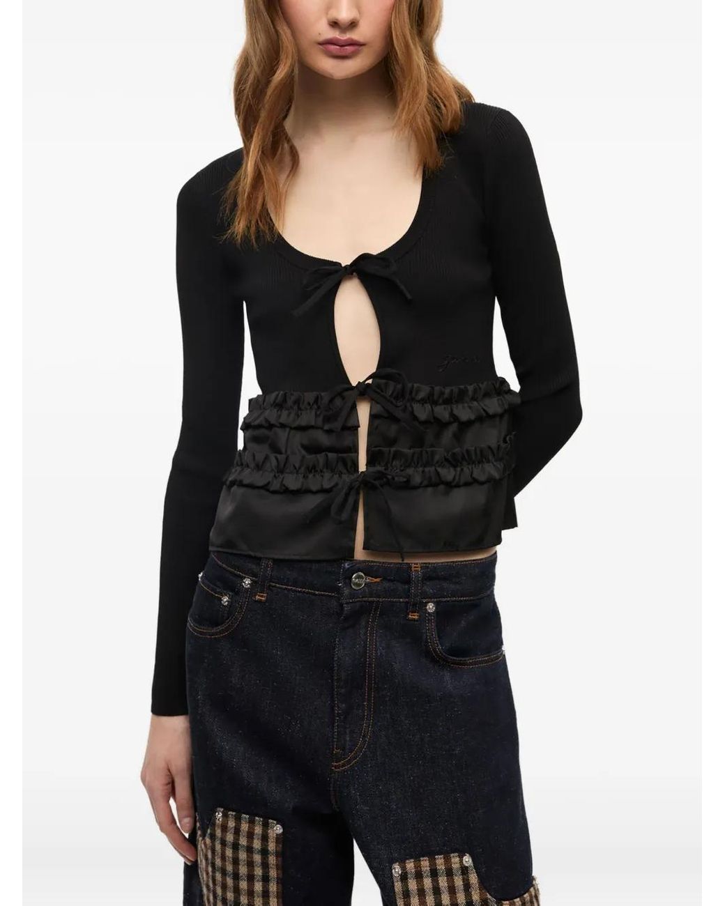 Ganni Black Ruffle-Hem Blouse