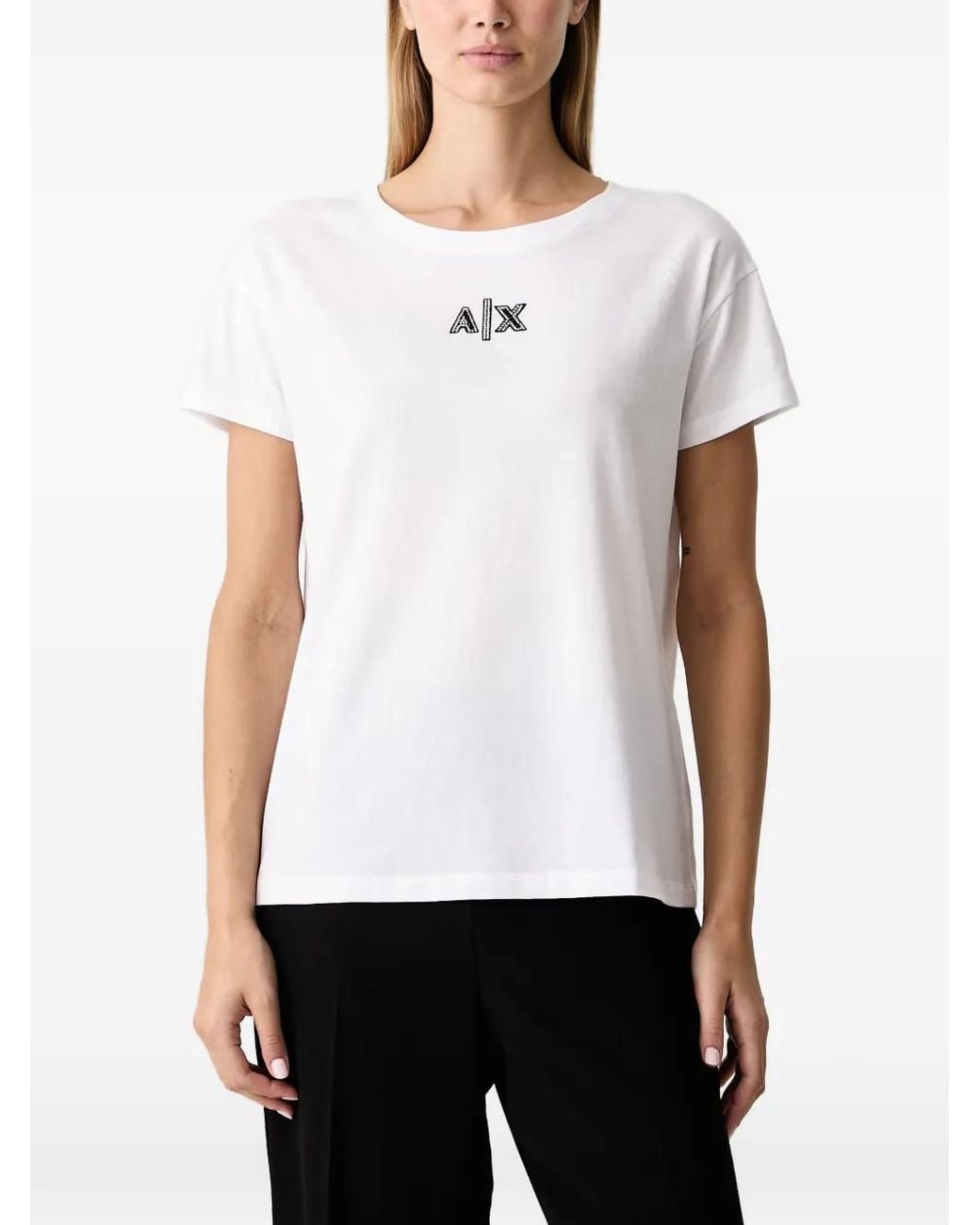 ARMANI EXCHANGE White Crystal-Embellished T-Shirt