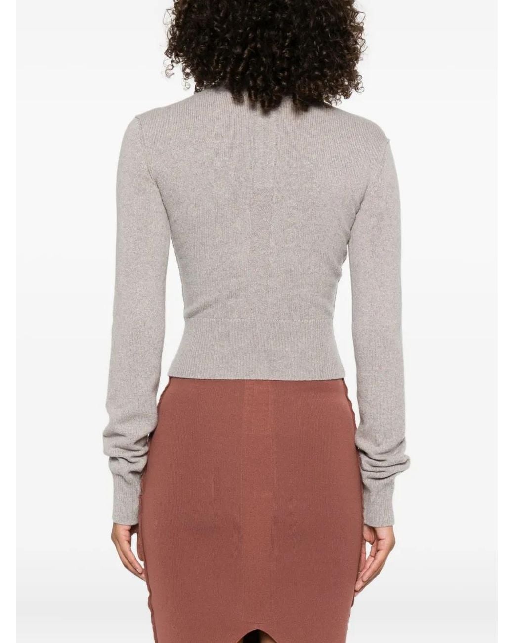 Rick Owens White Headon High-Neck Cropped Sweater