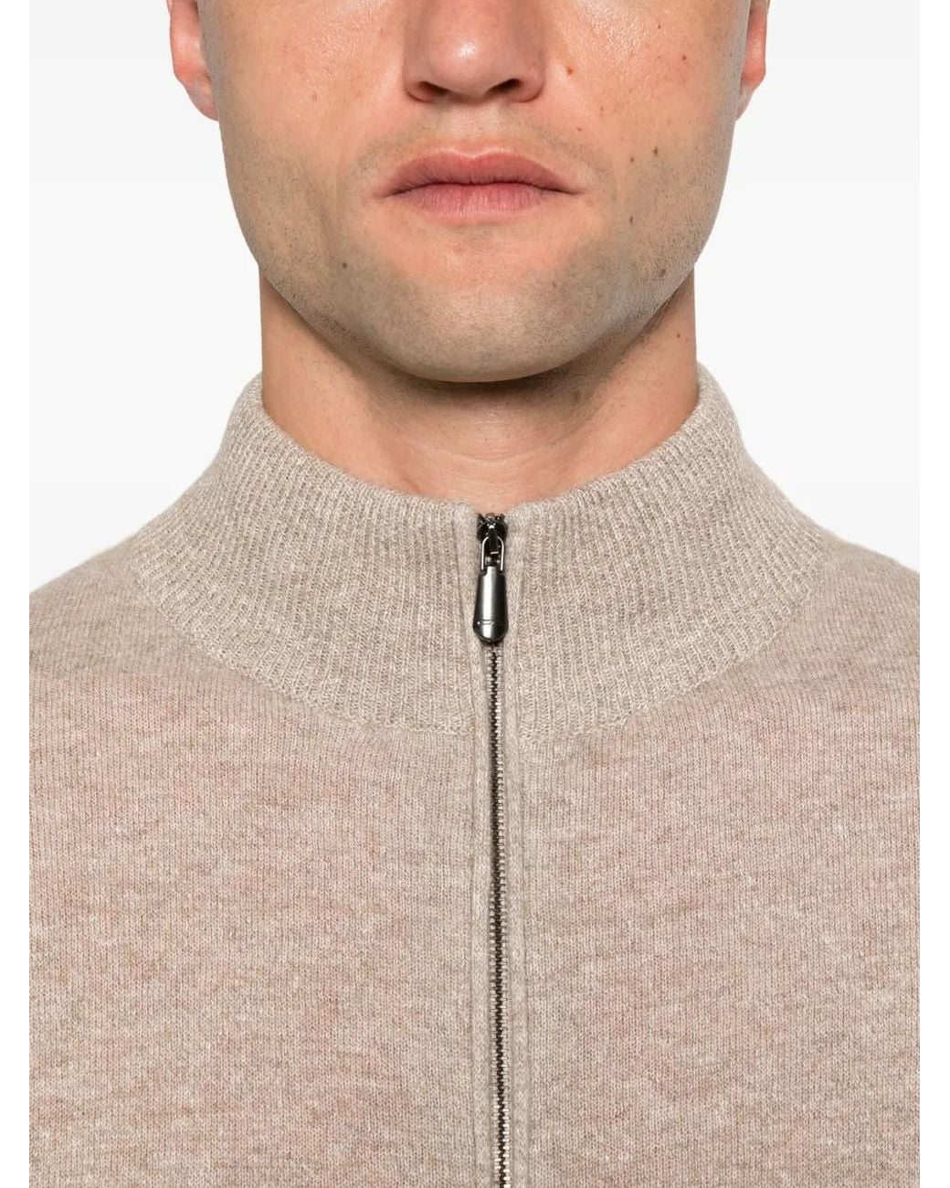 Cesare Attolini Natural Zip-Up High-Neck Cardigan for men