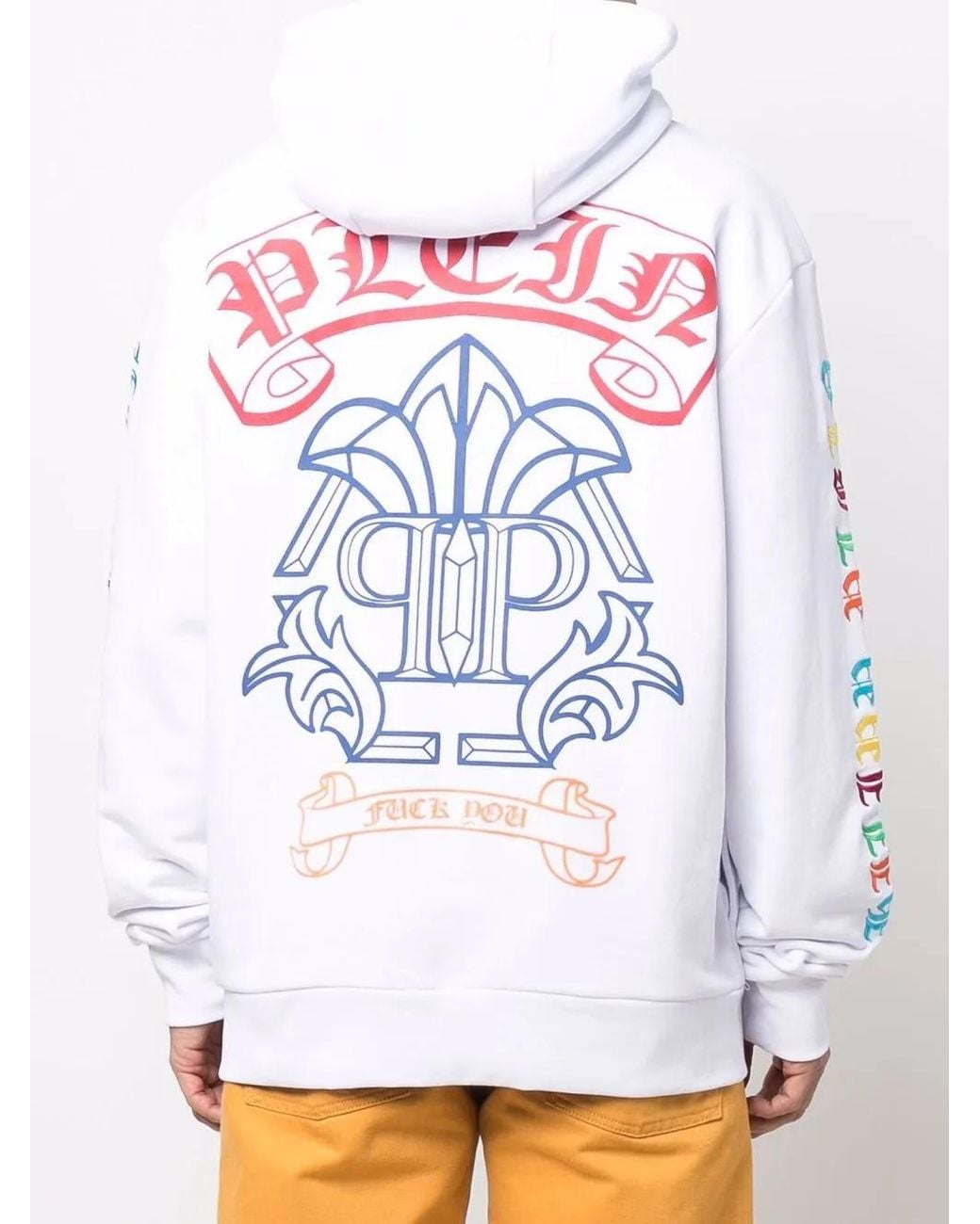 Philipp Plein White Gothic Plein Embroidered Pullover Hoodie