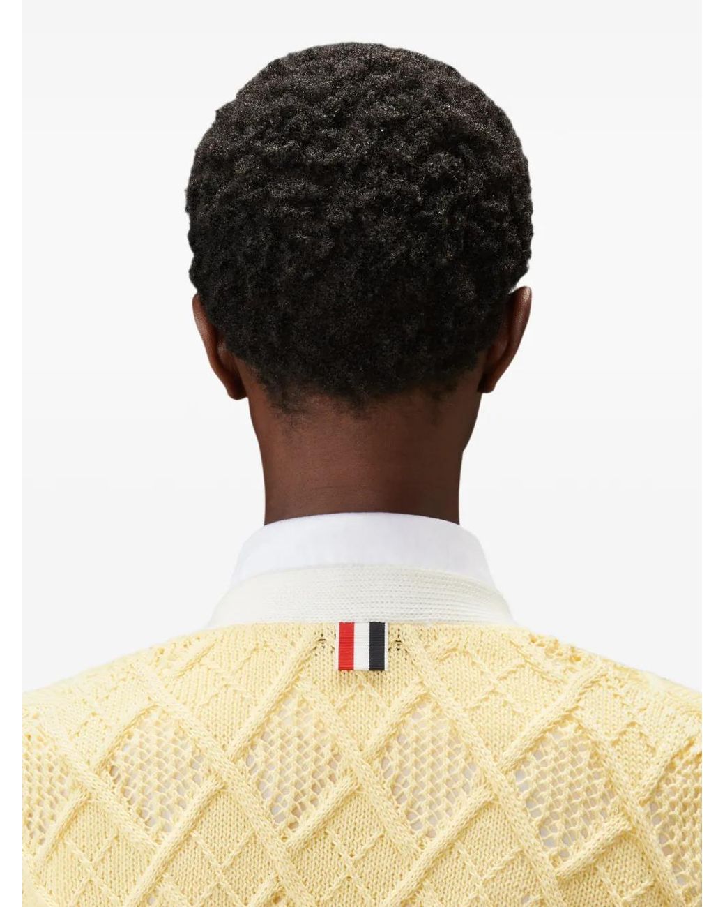 Thom Browne Natural Cardigan À Motif De Losanges Et Détail 4 Bandes Signature
