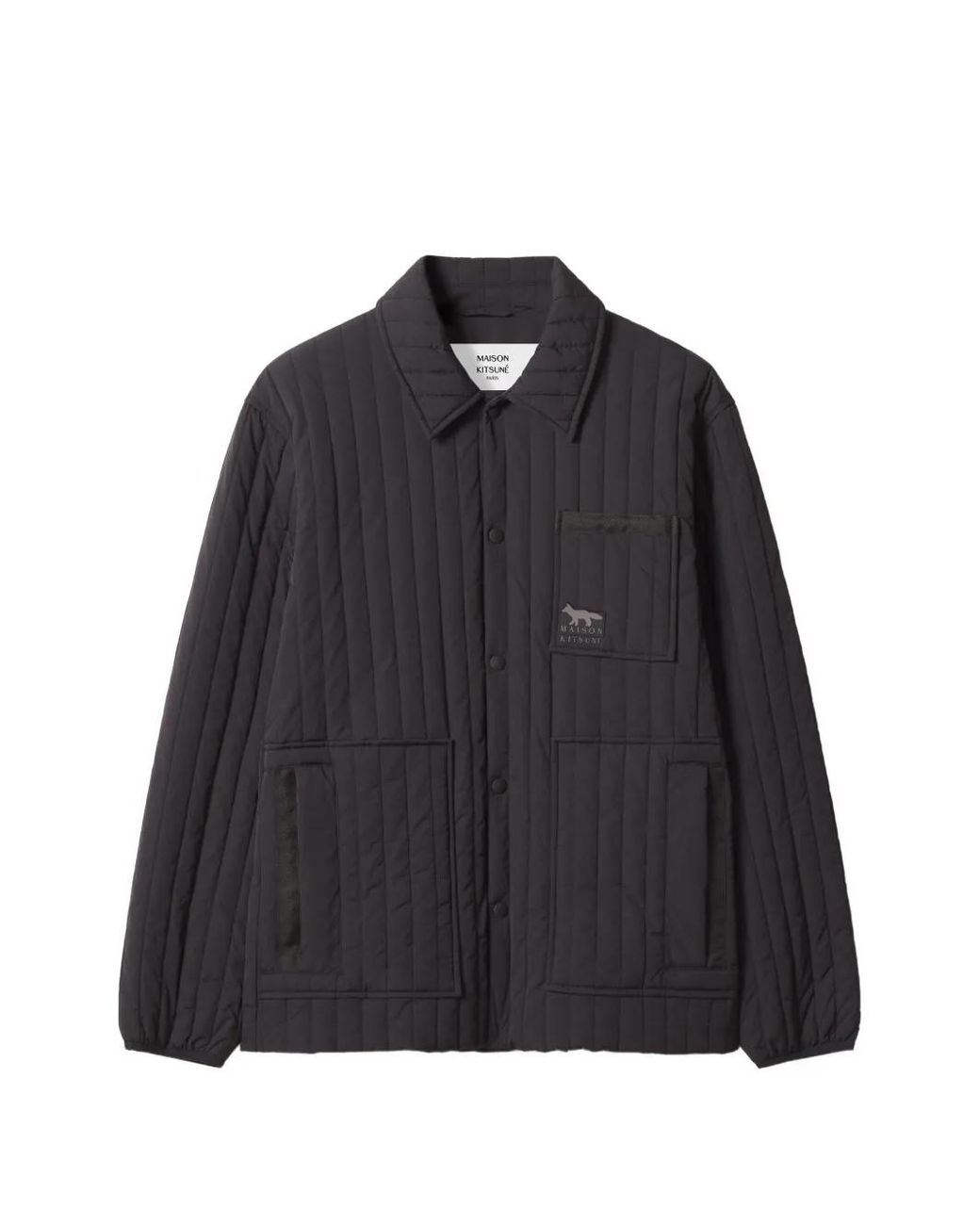 Maison Kitsuné Black Quilted Logo-Patch Jacket for men