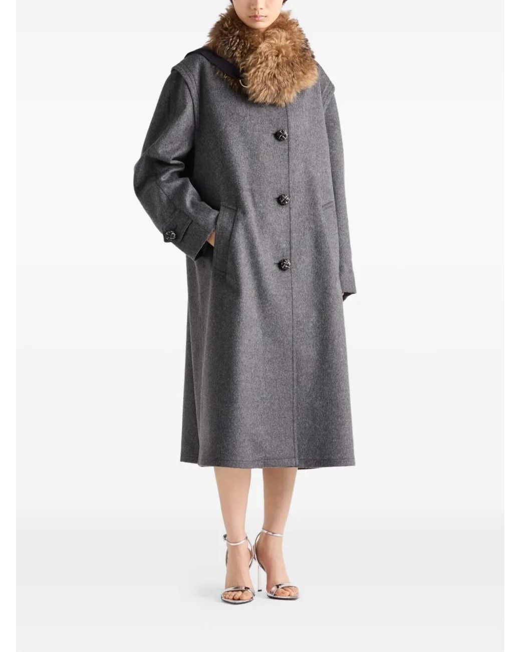 Prada Gray Single-Breasted Loden Wool Coat Clothing