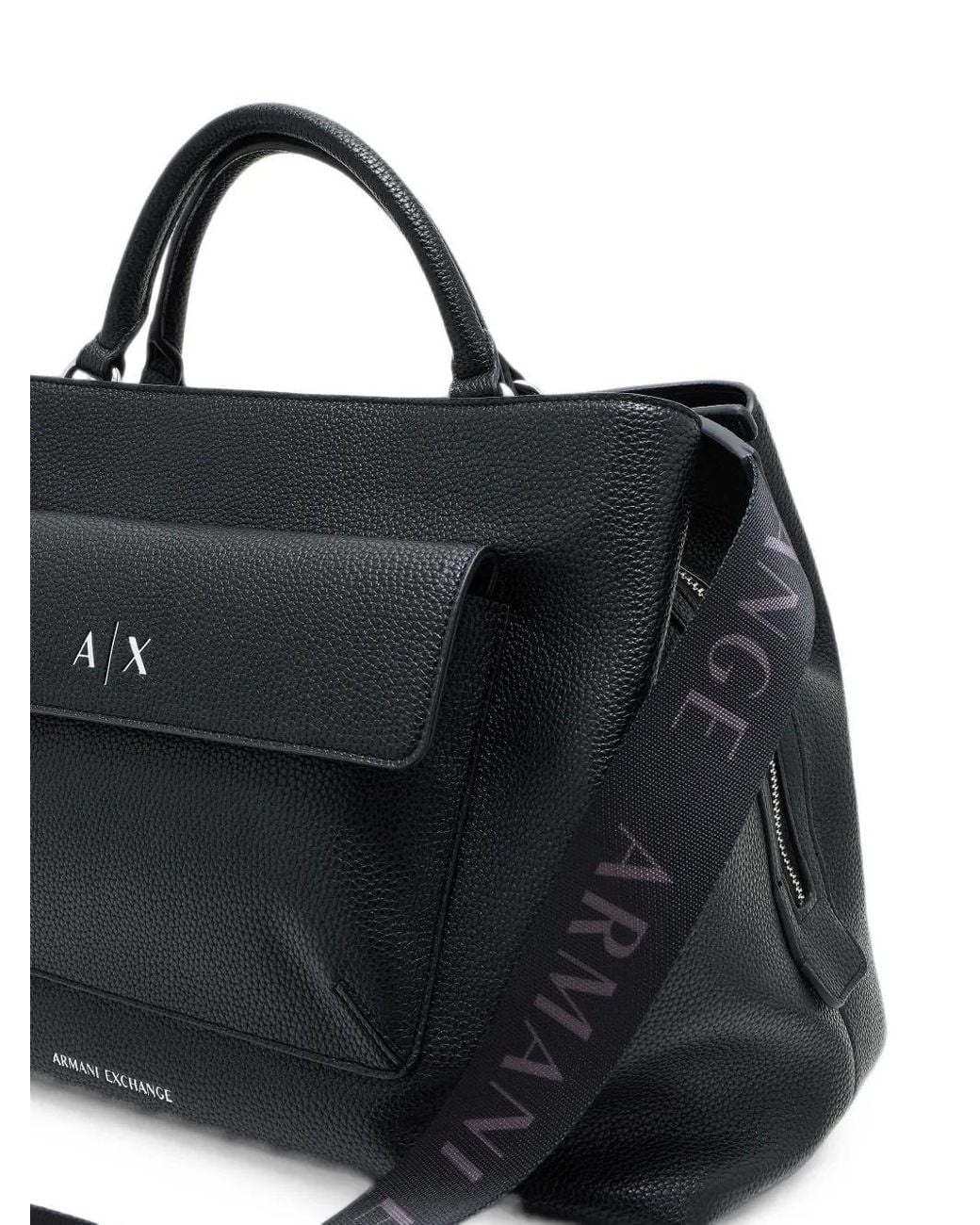 ARMANI EXCHANGE Blue Logo-Plaque Pebbled Tote Bag