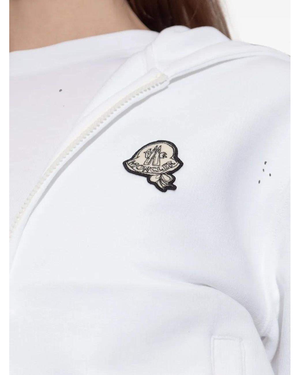 Moncler White Logo-Patch Zip-Up Hoodie