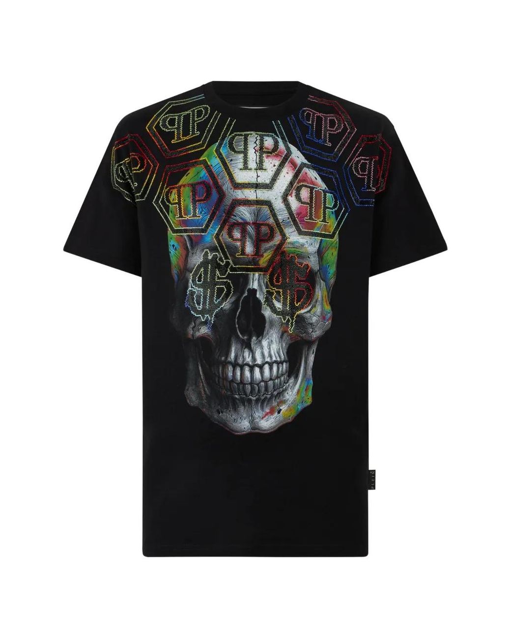 Philipp Plein Black Round Neck T-Shirt Skull Monogram for men