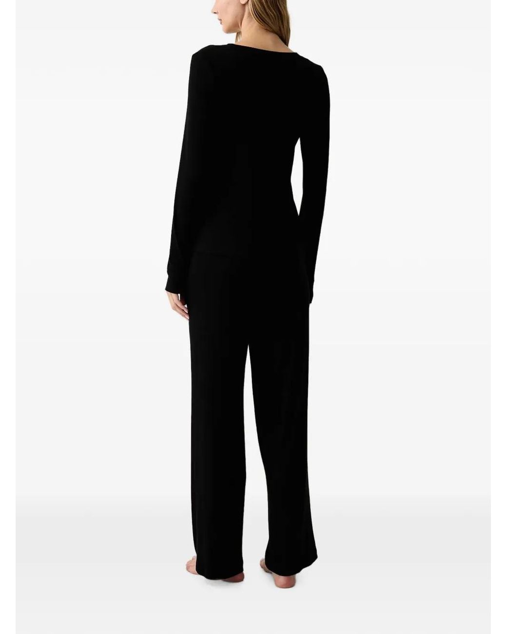 DKNY Black Ribbed Logo-Patch Pajama Set