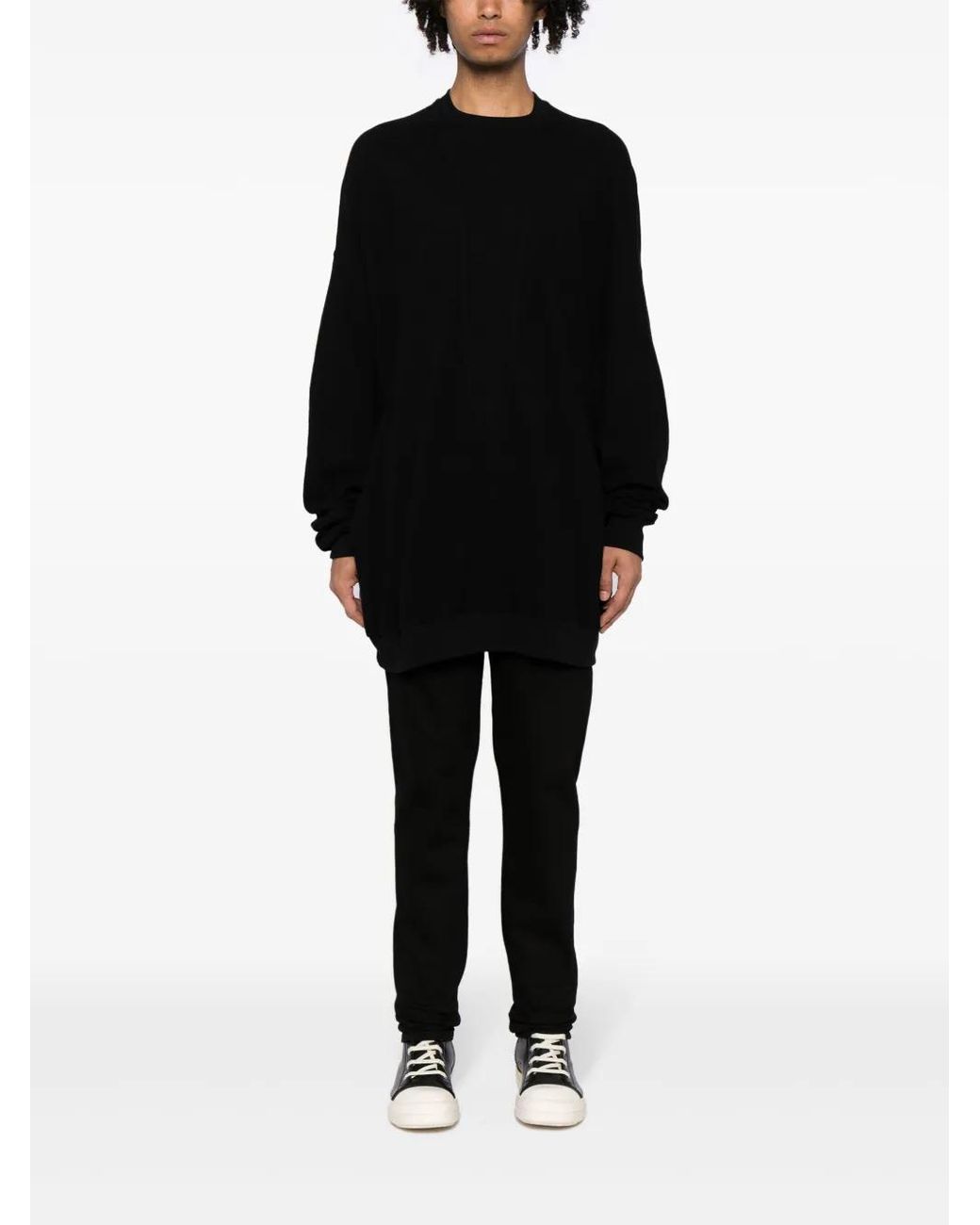 Rick Owens Black Crew-Neck Cotton Sweatshirt for men