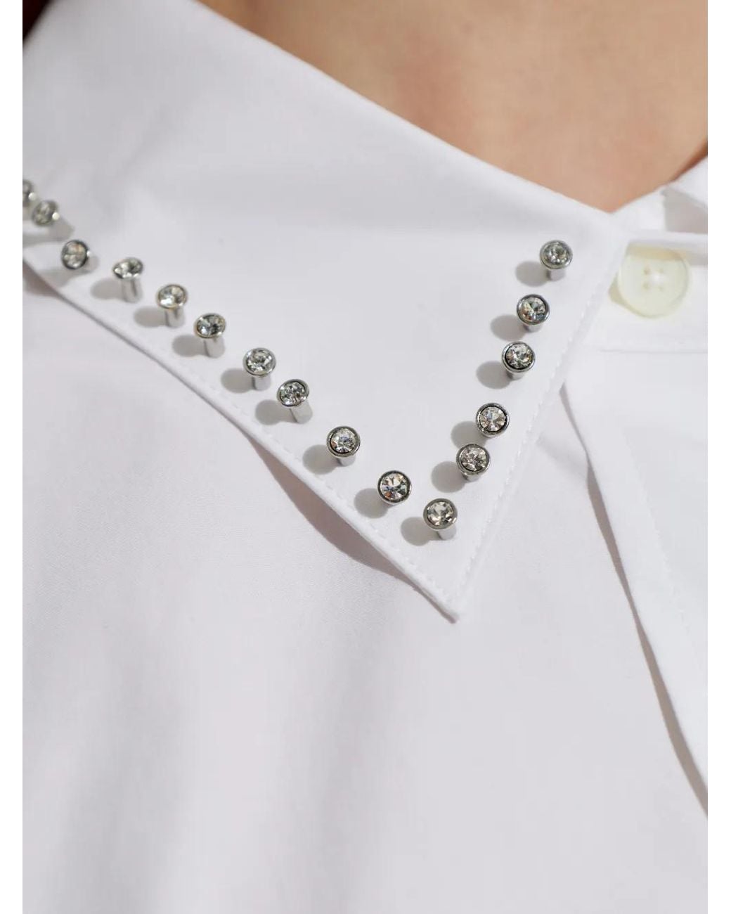 Alexander Wang White Wrap Shirt W/ Crystal Stud Collar