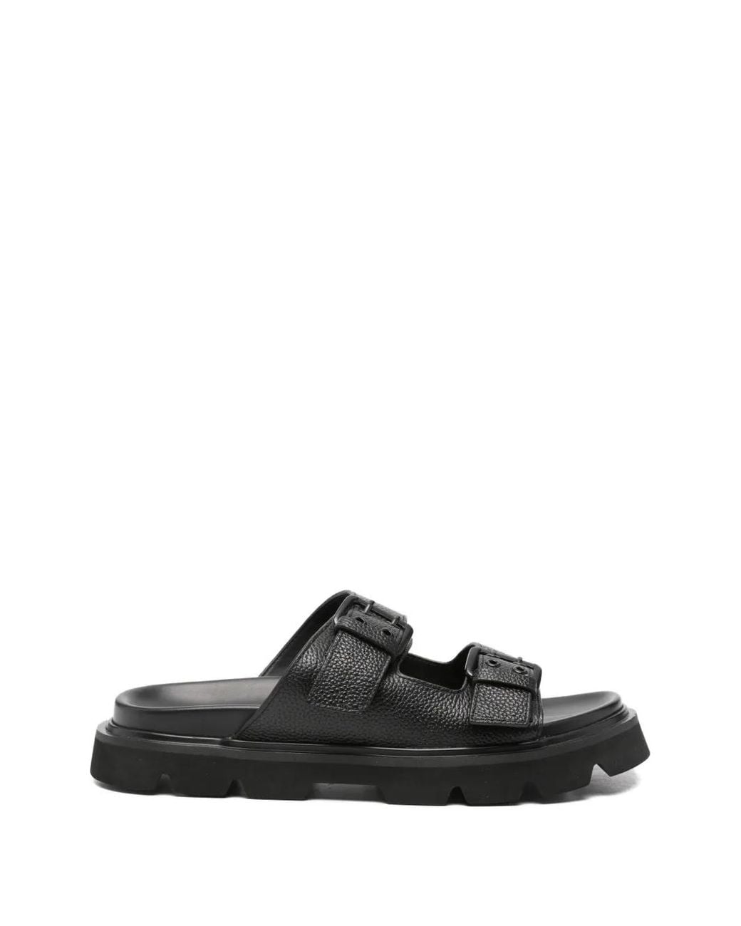 SERGIO MORETTI FIRENZE Black Buckle-Fastening Pebble-Grain Sandals for men