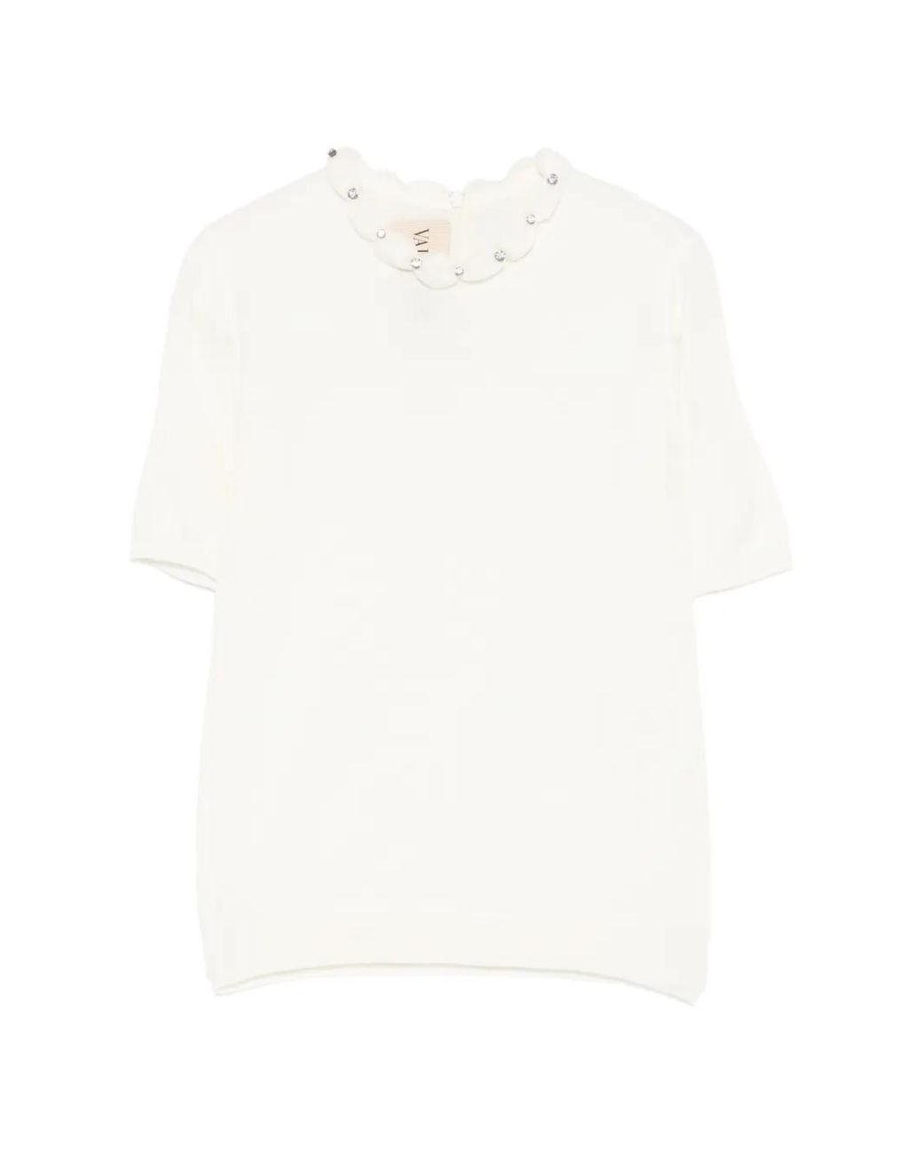 Valentino Garavani White Embellished Scalloped Virgin Wool Blouse