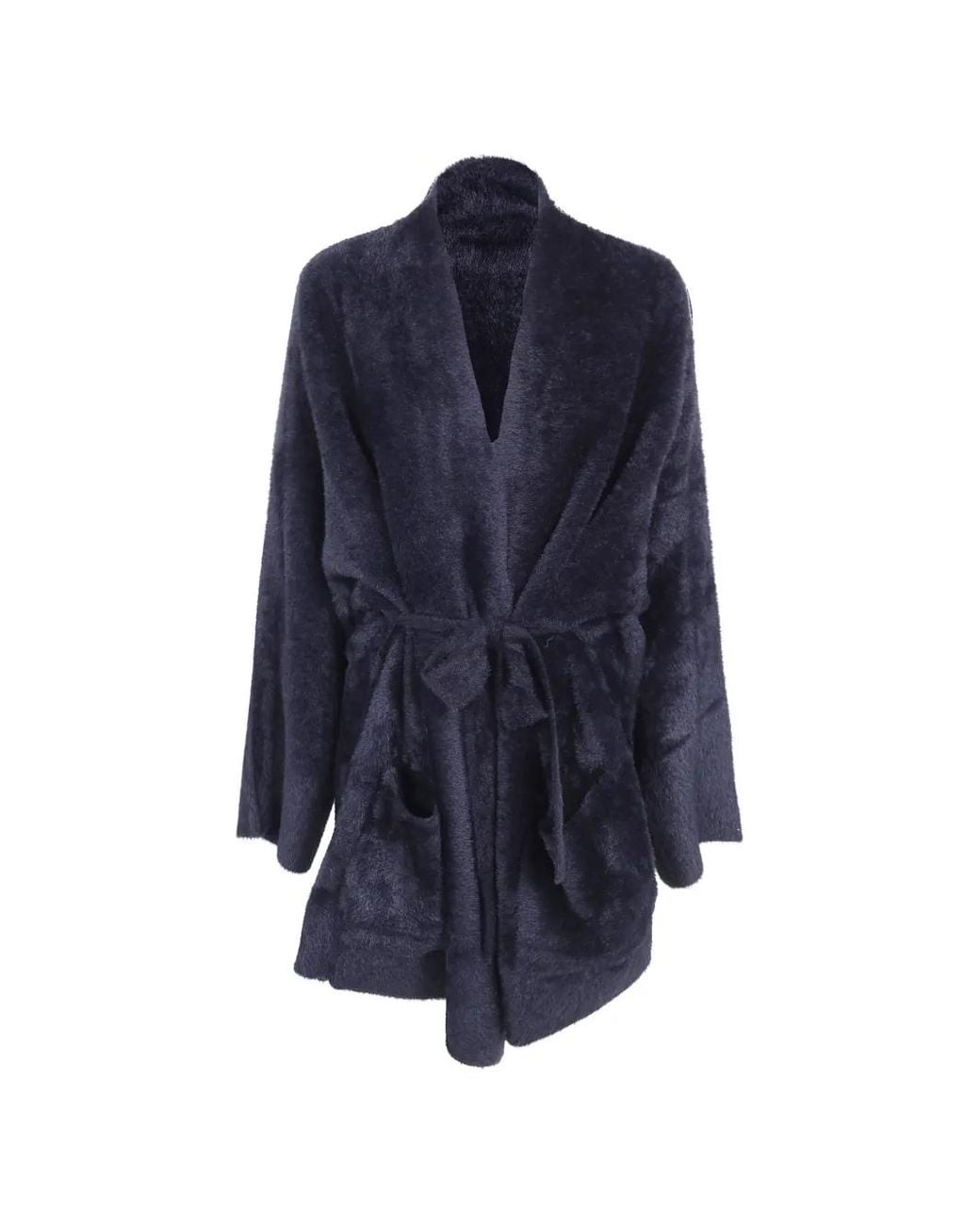 Emporio Armani Blue Belted Faux-Fur Coat