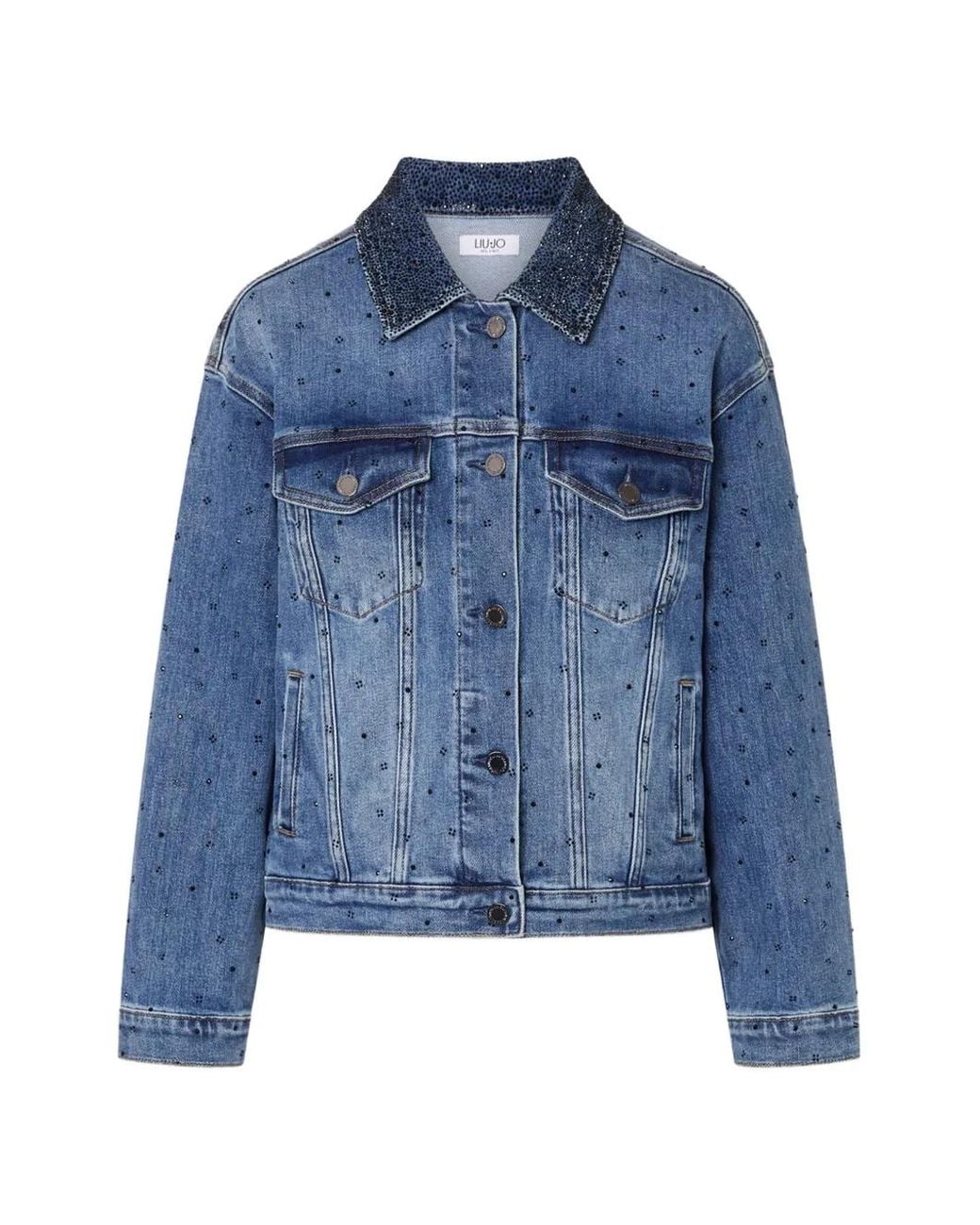 Liu Jo Blue Denim Jacket With Micro-Rhinestones