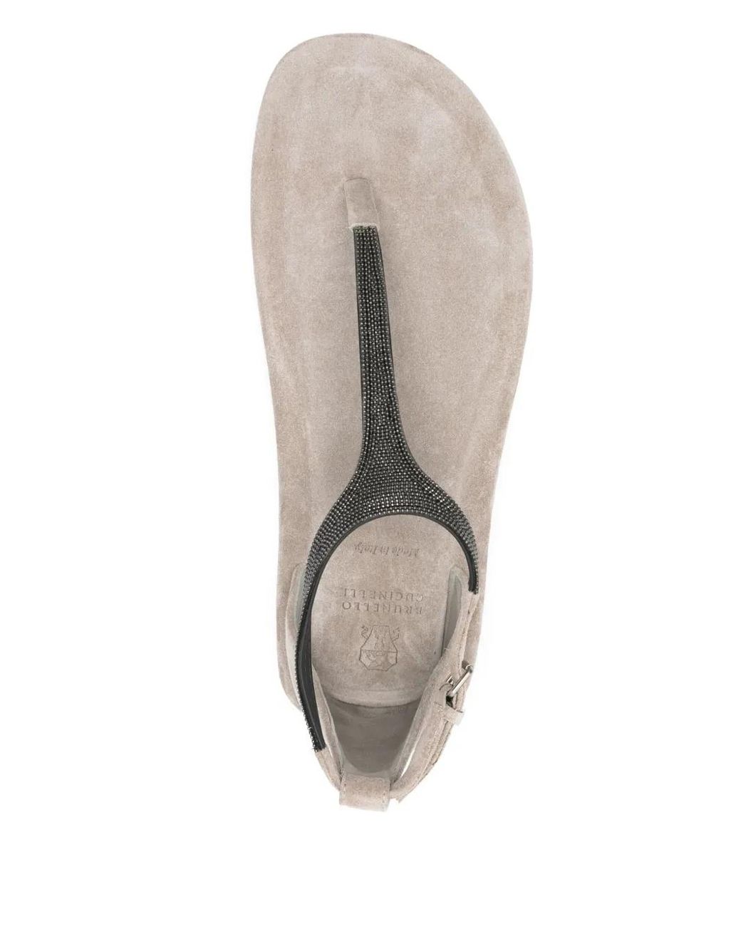 Brunello Cucinelli Natural Monili-Chain Suede Flat Sandals