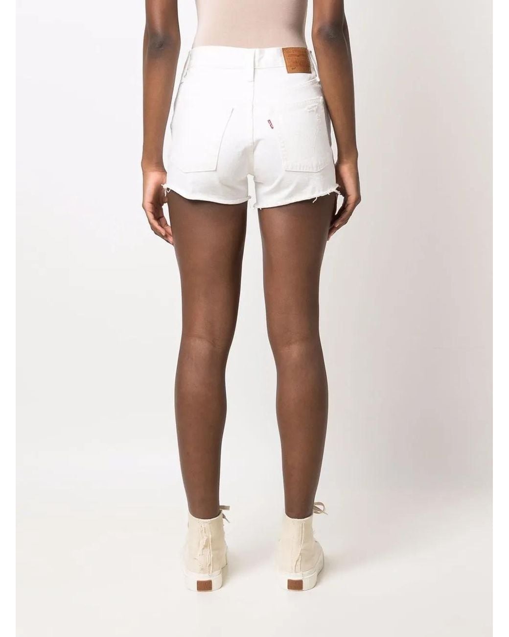 Levi's White 501 Distressed Pocket Shorts